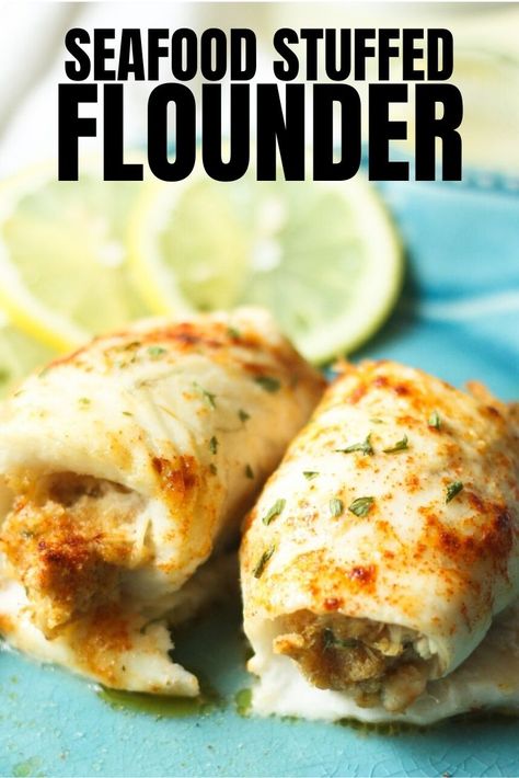 Flounder With Crabmeat, Stuffed Flounder With Crabmeat, Stuff Flounder Recipes, Crab Stuffed Flounder, Flounder Fish Recipes, Stuffed Flounder, Flounder Recipes, Seafood Dish Recipes, Halibut Recipes