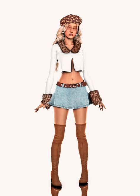 ​﻿​﻿﻿​Naomi's Corner : I've actually never played with Bratz dolls, I was... Flower Hacks, Ts4 Lookbook, Cheetah Coat, Glasses Look, Skirt Coat, Knit Toys, Sims 4 Characters, Doll Wardrobe, Sims 4 Mods Clothes