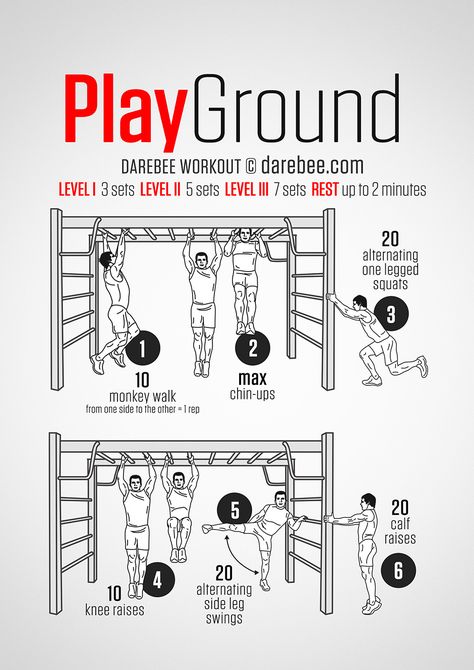 Taking the kids to the playground is a great time to get your own exercise! Playground Workout Darebee Workout, Neila Rey Workout, Celebrity Workout Routine, Playground Workout, Calisthenics Workout Plan, Core Fitness, Home Workout Men, Park Workout, 100 Workout