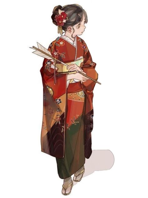 Traditional Japanese Clothes Drawing, How To Draw Kimonos, Woman In Kimono Art, Japanese Kimono Hairstyle, Kimono Sketch, Kimono Pose, Kimono Drawing, Modern Kimono Fashion, Kimono Reference