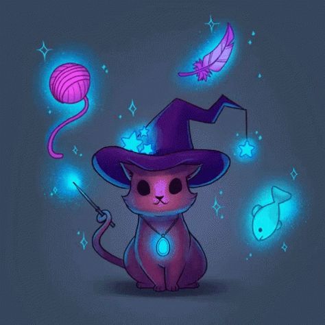 Chat Halloween, Magic Cat, 강아지 그림, Baby Witch, Witch Cat, Witch Art, Dessin Adorable, Cute Animal Drawings, Kawaii Drawings