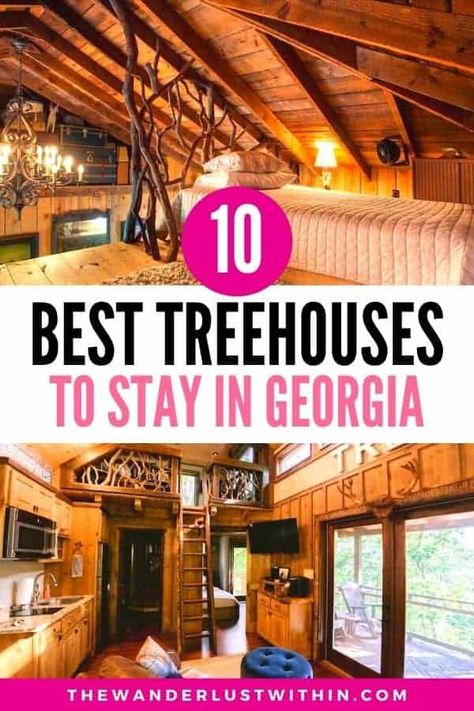 Looking to book a treehouse in Georgia? Here are the best Georgia treehouse rentals that are perfect for romantic weekends, luxury nature retreats & family breaks Houses In Georgia, Tree House Rentals, Tree House Hotel, Georgia Savannah, Lux Travel, Treehouse Rentals, Treehouse Airbnb, United States Travel Bucket Lists, Unique Airbnb