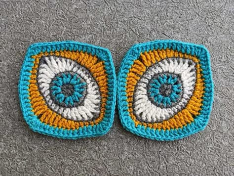 Crochet Eye Granny Square Pattern Eye Granny Square, Eye Crochet, Crochet A Granny Square, Granny Square Crochet Patterns Free, Popular Crochet, Crochet Eyes, Granny Square Pattern, Crochet Design Pattern, Basic Crochet