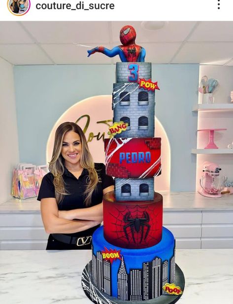 Spiderman Cakes, Cake Spiderman, Spiderman Birthday Cake, Cake Bar, Birthday Instagram, Hot Wheels Track, Spiderman Birthday Party, Super Hero Theme, Spiderman Cake