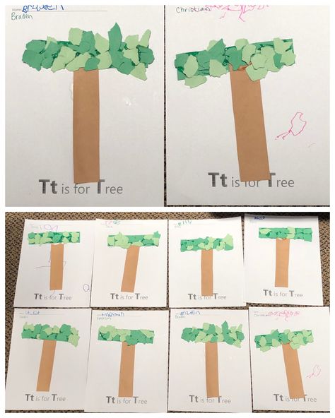 T is for Tree, Alphabet art, preschool letter craft T Preschool Crafts Letter, Alphabet Art And Craft For Preschool, Letter T Week Preschool, T For Tree Craft, Letter T Lesson Plans Preschool, Letter T Prek Activities, Learning Letter T Preschool, T Letter Craft Preschool, T Art For Preschool