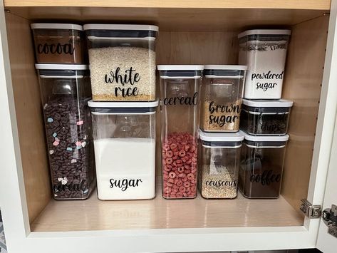 Organization Containers, Oxo Containers, Oxo Pop Containers, Organising Tips, Create Labels, Sugar Container, Organisation Hacks, Pantry Labels, Container Organization