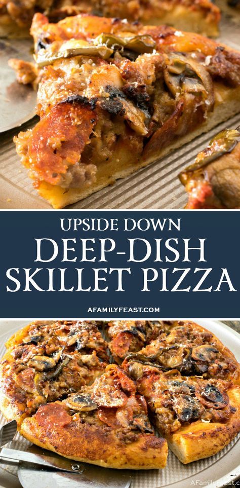 You won’t need a special deep-dish pizza pan to make this easy and delicious Upside-Down Deep-Dish Skillet Pizza. Skillet Pizza Recipe, Upside Down Pizza, Deep Dish Pizza Recipe, Skillet Pizza, Easy Homemade Pizza, Pizza Pan, Deep Dish Pizza, Pan Pizza, Pizza Recipe