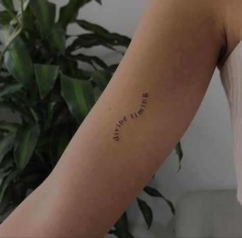 Wavy Script Tattoo, Curved Writing Tattoo, Lower Elbow Tattoo, Curved Text Tattoo, Curved Word Tattoo, Wavy Word Tattoo, Wavy Text Tattoo, Calm Down Tattoo, Dream Tattoos Word