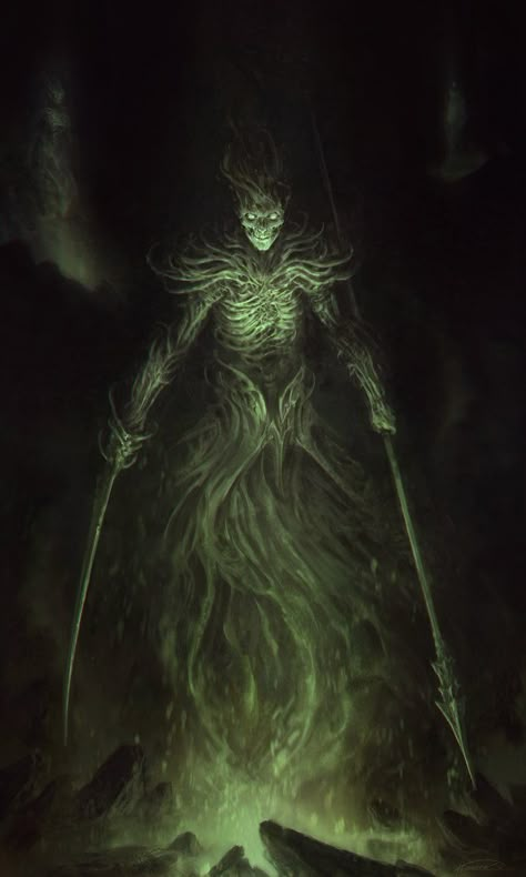 Duelista da Morte - Morto Vivo - Criatura Rara Skeleton Monster Concept Art, Ghost Fantasy Art, Ghost Dnd, Necromancer Art, Undead Monster, Evil Elf, Fantasy Ghost, Undead King, Jedi Council