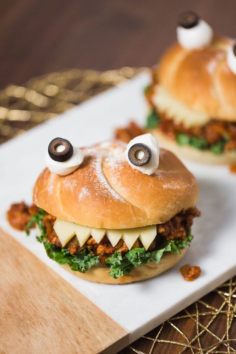 Kelsey Nixon's Halloween-Friendly Monster Sloppy Joes Kelsey Nixon, Sloppy Joes Recipe, Healthy Substitutions, Green Peppers, Sloppy Joe, Food Club, Halloween Monster, Sloppy Joes, Crushed Tomatoes