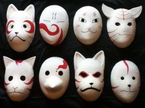 ceramic_anbu_masks_by_birdielady-d5cj3l9 Mascaras Anbu, Anbu Cosplay, Kakashi No Mask, Anbu Black Ops, Anbu Mask, Ninja Mask, Last Minute Halloween Costume, Japanese Fox, Kitsune Mask