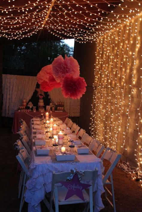 Under the stars Birthday Party Ideas | Photo 29 of 48 | Catch My Party 17 Doğum Günü, Teen Girl Birthday Party, Star Birthday Party, Sweet 17, 13th Birthday Party, Outdoors Birthday Party, 13th Birthday Parties, Sweet 16 Ideas