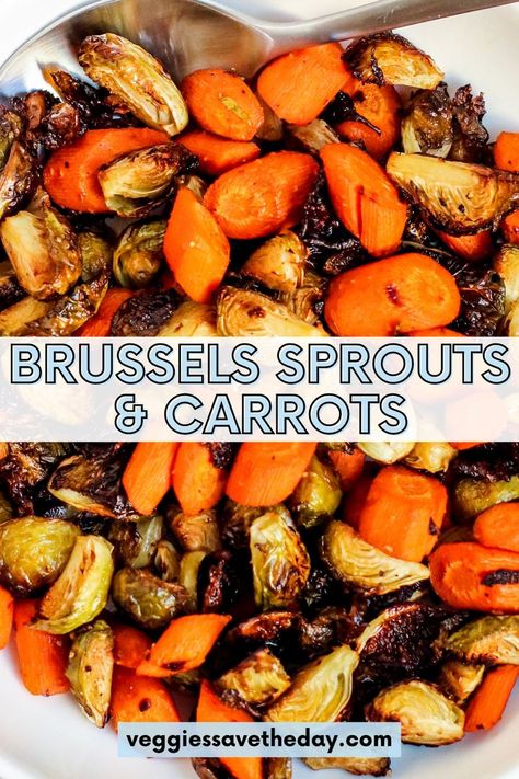 Bowl of roasted Brussels sprouts and carrots. Easy Roasted Vegetables, Roasted Rainbow Carrots, Veggie Side Dish Recipes, Healthy Veggie, Gorgonzola Cheese, Healthy Vegetable Recipes, Healthy Vegetable, Roasted Brussel, Roasted Brussels Sprouts