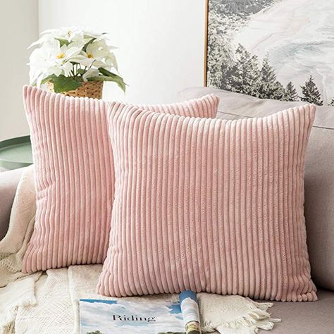 Miulee Pack of 2, Corduroy Soft Soild Decorative Square Throw Pillow Covers Set Cushion Cases PillowCases for Sofa Bedroom Car 18 x 18 Inch 45 x 45 Cm Neutral Pillows, Soft Sofa, Stripe Throw Pillow, Pink Pillows, Sofa Cushion Covers, Decorative Throw Pillow Covers, Big Boy, Velvet Cushions, Bedroom Sofa