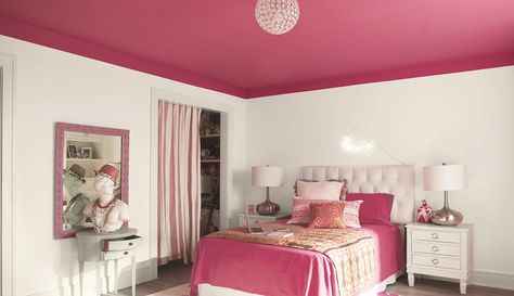 Popular Blue Paint Colors, White Ceiling Paint, Ceiling Paint Colors, Pink Ceiling, Light Paint Colors, Ceiling Paint, White Wall Bedroom, Best Bedroom Colors, Pink Rooms