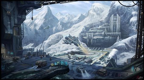 ArtStation - A secret lab sci-fi concept art, Chivy 😊 Secret Facility Concept Art, Sci Fi Research Facility, Sci Fi Snow City, Snow Planet Scifi Concept Art, Scifi Planet Concept Art, Sci Fi Base Concept Art, Secret Base Concept Art, Sci Fi Military Base, Sci Fi Environment Concept Art