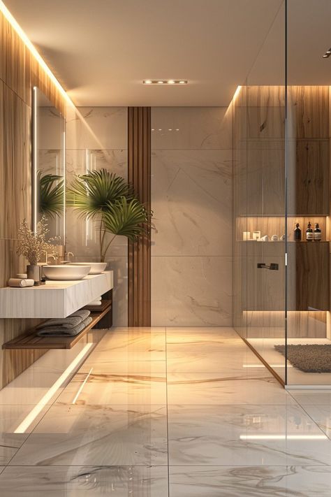 Marble Wood Bathroom, Modern Scandinavian Bathroom, Marble Bathroom Design, Modern Bathroom Trends, Luxury Bathroom Ideas, Loft Luxury, Luxury Spa Bathroom, Marble Bathroom Designs, New Bathroom Designs