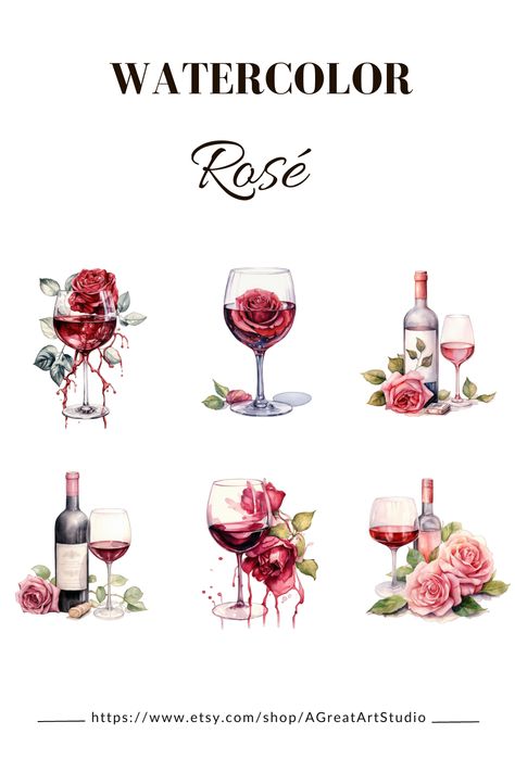 Elegant Watercolor Rosé Wine Clip Art - Immerse yourself in the world of Rosé Wine Art Illustrations, featuring exquisite Watercolor Rosé Wine Glass Clipart. Perfect for mixed media, digital paper craft, and crafting projects, including scrapbooking. Because who says crafting can't be sophisticated and a little wine-fueled? 🍷🎨 #WatercolorRoséWineClipArt #ArtIllustrations #CreativeCrafting #MixedMedia #Scrapbook 🌿🍇 Cheers to crafting with a touch of sass! 😉 Wine Glass Clipart, Rose Wine Glass, Glass Clipart, Flowers Wine, Rosé Wine, Beach Instagram Pictures, Pouring Wine, Beach Instagram, Elegant Watercolor