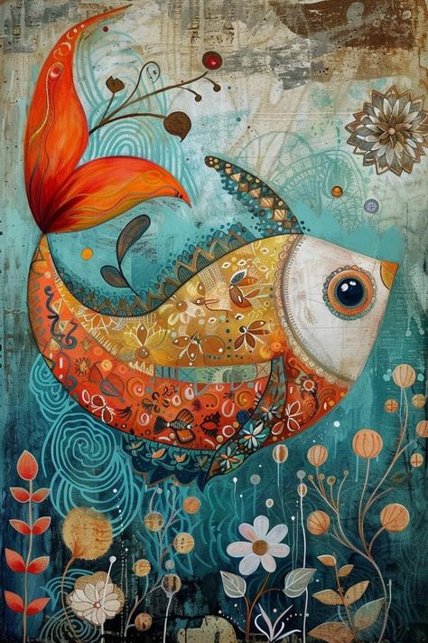 Collage Fish Art, Fish Gcse Art, Fish Surrealism, Fish Collage Art Mixed Media, Fish Collage, Illustrated Journal, Underwater Mixed Media Art, Aquatic Art, Fish Drawing