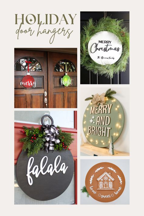 Decorate your home with a door hanger or wreath for the holiday season. We've rounded up Christmas Door Hanger Ideas we're sure you're gonna love. | CraftCuts.com Christmas Door Hanger Ideas, Christmas Door Hangers Wooden, Winter Door Hangers, Door Hanger Ideas, Santa Door Hanger, Santa Door, Diy Christmas Door, Hanger Ideas, Winter Door