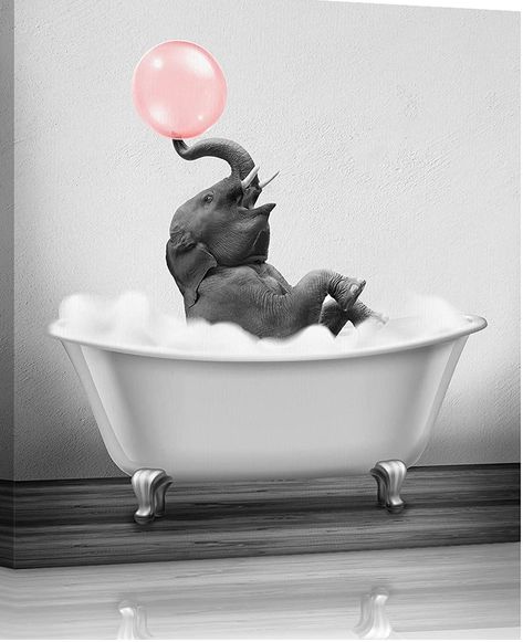 Grey Canvas Painting, Sun Bathroom, Pictures For Bathroom Walls, Painting Elephant, Bathroom Decor Wall Art, Kids Bathroom Art, Bathroom Decor Wall, Elephants Playing, Bathroom Wall Decor Art