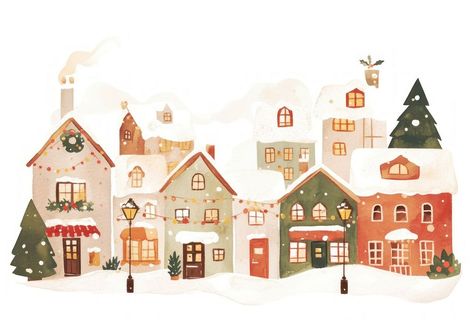 Christmas town with houses christmas illustration decorations. | premium image by rawpixel.com / Aew Row Houses Illustration, Christmas Houses Illustration, Christmas Town Drawing, Christmas Village Drawing, Christmas House Drawing, Christmas Town Illustration, Christmas House Illustration, Christmas Village Illustration, Winter House Illustration