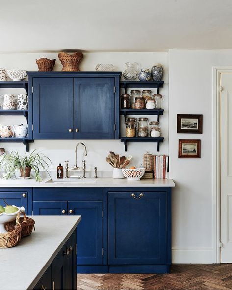 Dark Blue Kitchen Cabinets, Dark Blue Kitchen, Laundry Kitchen Combo, Dark Blue Kitchens, Western Cottage, Blue Kitchen Cabinets, Louise Roe, Blue Cabinets, Classic Kitchens