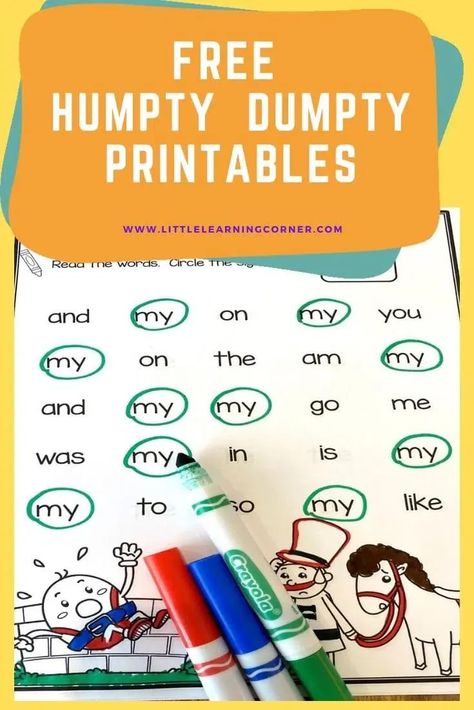 These Humpty Dumpty printables and activities are the perfect addition to your lesson plans. Math, language arts, social studies, and science #humptydumpty #nurseryrhymes Math Language, Math Vocabulary Words, Best Nursery Rhymes, Pocket Chart Activities, Kindergarten Themes, Rhyming Activities, Common Core Kindergarten, Rhyming Books, Math Vocabulary