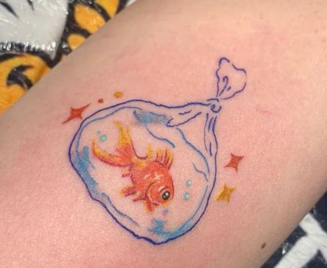 Vibrant Tattoos, Goldfish Tattoo, Tattoo Colorful, Care Bear Tattoos, Bunny Tattoos, Wicked Tattoos, Scary Tattoos, Cute Little Tattoos, Popular Characters