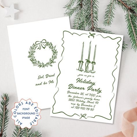 Hand Drawn Whimsical Christmas Holiday Dinner Invitation Christmas Invites, Image Font, Holiday Eating, Johnson Family, Dinner Invitation, Holiday Party Invitations, Chic Party, Dinner Invitations, Whimsical Christmas