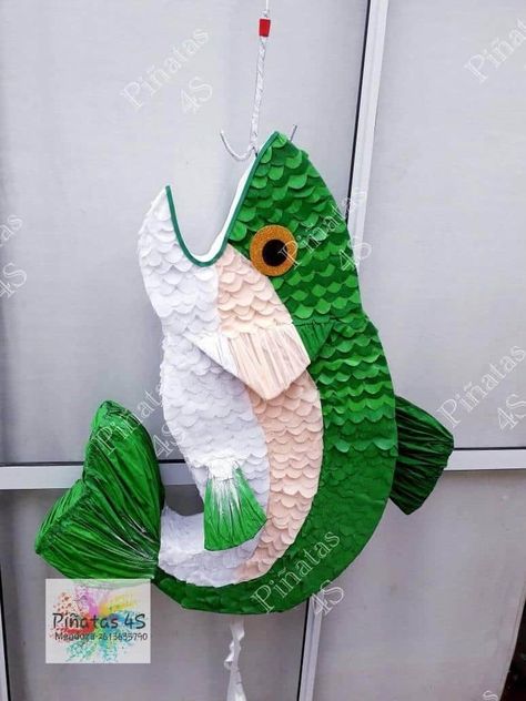 Diy Fish Pinata, Fishing Pinata, Fish Pinata, Paper Mache Fish, Gone Fishing Party, Hunting Birthday Party, Camo Party, Hunting Birthday, Fishing Birthday Party