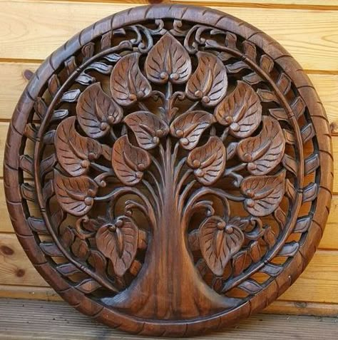 Wood carving Wood Carving Decor, Flower Wood Carving, Wood Relief Carving, Buddha Wall Decor, Tree Of Life Artwork, Wood Bowls Carving, Wall Carvings, Wood Buddha, Wood Carving Furniture