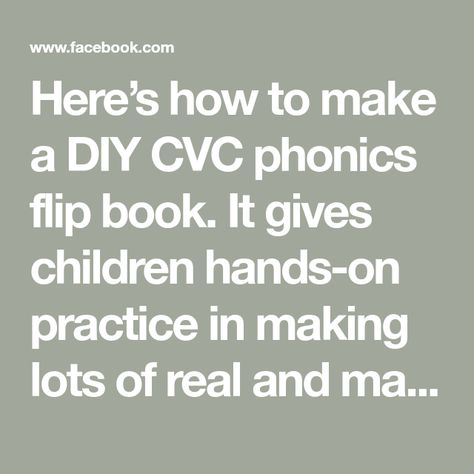 Here’s how to make a DIY CVC phonics flip book. It gives children hands-on practice in making lots of real and made up words. It’s designed to develop skills in blending sounds together to make words and to help children identify rhyming patterns in real and nonsense words. It can also be used as a valuable teaching aid and a focus point for blending sounds and reading words in small groups. | Twinkl International Schools | Twinkl International Schools · Original audio Cvc Phonics, Made Up Words, Blending Sounds, Focus Point, Nonsense Words, Reading Words, International School, Kids Hands, Flip Book