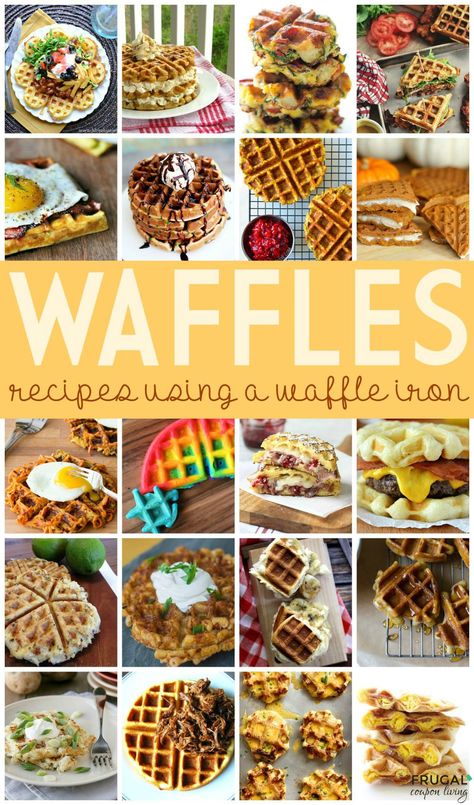 Waffle Iron Recipes - out of the box and in the iron recipe ideas on Frugal Coupon Living. Waffles Ideas, Crepes Party, Waffle Iron Recipes, Waffle Bowl, Waffle Maker Recipes, How To Make Waffles, Waffle Irons, Foods With Iron, Iron Recipes