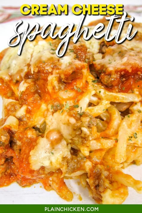 Recipe Using Spaghetti Sauce, Best Baked Spaghetti Recipe, Cream Cheese Spaghetti Casserole, Best Baked Spaghetti, Speggetti Recipes, Cream Cheese Pasta Sauce, Ground Beef Spaghetti Sauce, Easy Baked Spaghetti Recipe, Baked Cream Cheese