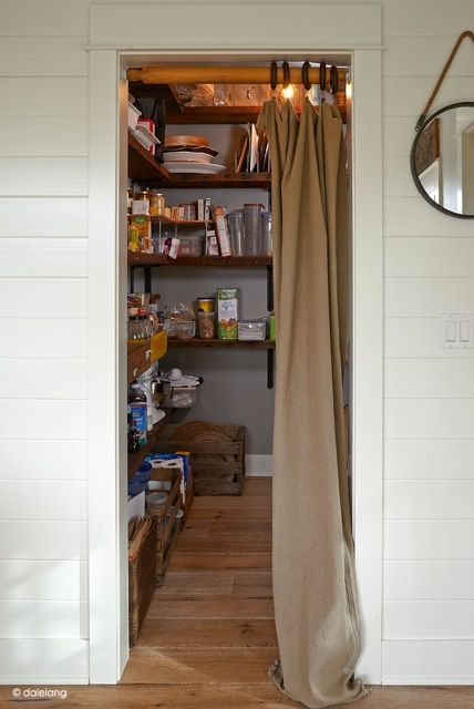 Pantry With Curtain Door, Curtain Pantry Door, Curtain For Pantry Door, Pantry Curtain Door Ideas, Pantry In Dining Room Barn Door, Kitchen Closet Pantry Barn Door, Unique Pantry Doors Curtains & Drapes, Vintage Sliding Pantry Door, Pantry Curtain