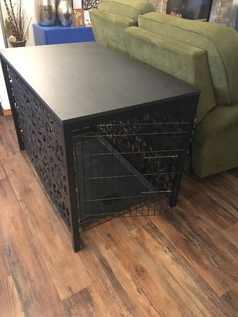 Dog cage cover that looks good and works even better - IKEA Hackers Ikea Dog Kennel Hack, Dog Kennel Cover Diy Crate Table, Wood Dog Crate Cover, Diy Dog Crate Cover Wood, Dog Crate Cover Ideas, Dog Crate Cover Diy, Dog Cage Cover, Dog Crate Ideas, Ikea Dog