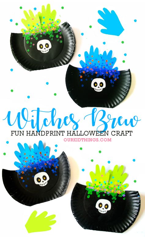 Bubbling Handprint Witches Brew Craft Witch Toddler Craft, Halloween Crafts Third Grade, Cauldron Art For Kids, Cauldron Craft For Kids, Q Tip Painting For Kids, Goblin Crafts, Witch Cauldron Art, Witch Crafts For Kids, Homeschool Halloween