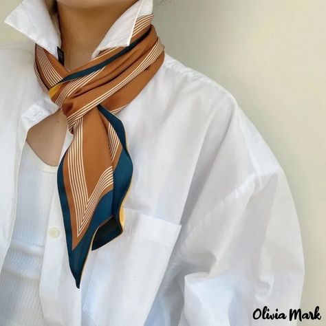 1 White Shirt And Blue Jeans, Small Neck Scarves, Luxury Headbands, Silk Scarf Style, Silky Scarf, Blue Scarf, Summer Scarves, Navy Fashion, Women Cargos