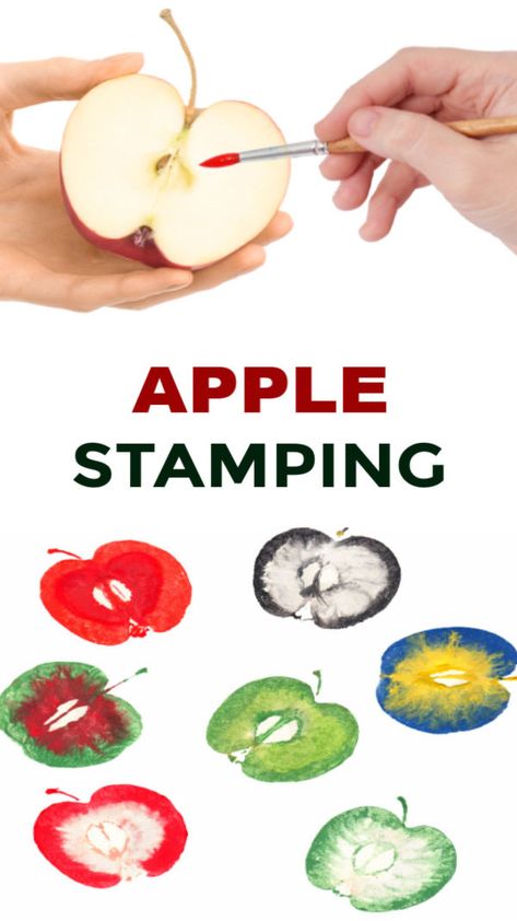 Apple Art Projects, Apple Crafts Preschool, Apple Stamping, September Crafts, Apple Activities, Apple Craft, Fall Arts And Crafts, Apple Painting, Fall Art Projects