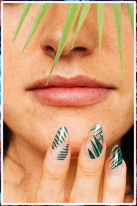 Beach Nails Press On - Never miss the fantastic and greatest offer. Click to visit and find out more! Clear Press On Nails, Nails With Green, Nail Poses, Hawaii Nails, Palm Nails, Palm Tree Nails, Best Press On Nails, Green Palm Leaves, Abstract Nails