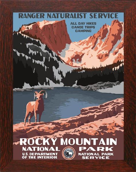 Wpa National Park Posters, Wpa Posters, Canoe Trip, National Parks Usa, National Park Posters, National Parks Trip, Rocky Mountain National, Rocky Mountain National Park, Vintage Travel Posters