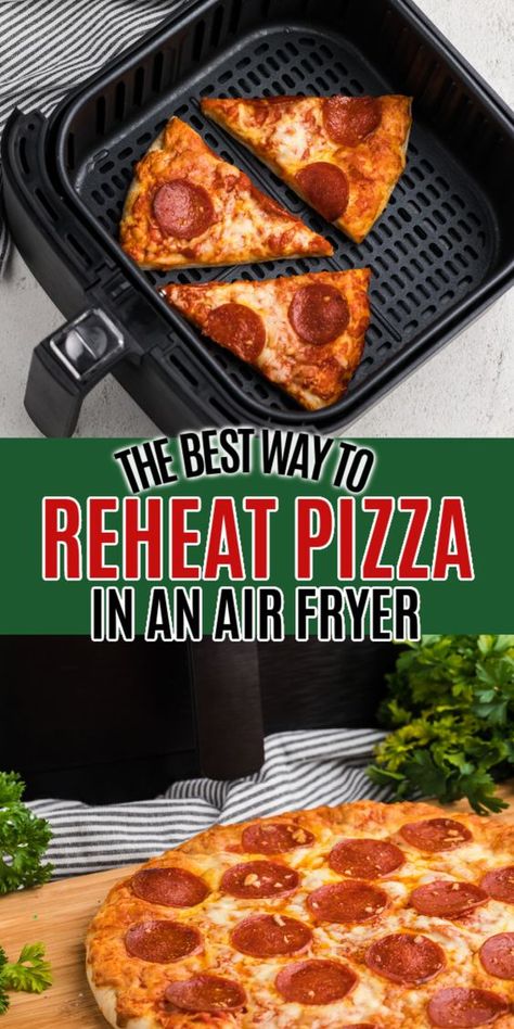 a whole pizza and some additional slices that are being reheated in an air fryer Reheat Pizza In Air Fryer, How To Reheat Pizza, Pizza In Air Fryer, Pizza In The Air Fryer, Thick Crust Pizza, Reheat Pizza, Fresh Pizza, Large Air Fryer, Crispy Pizza