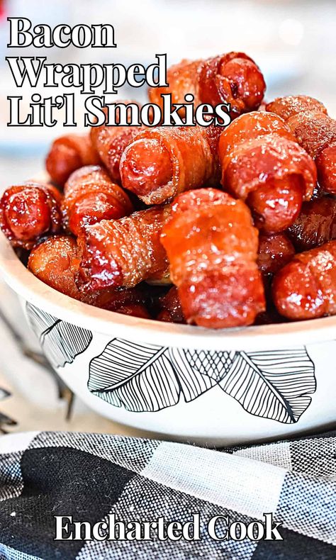 Bacon Wrapped Smokies with a touch of brown sugar sweetness are a perfect crowd-pleasing appetizer for game days, holidays, and gatherings. Little Smokies Wrapped In Bacon, Brown Sugar Smokies, Lil Smokies Recipes, Wrapped Smokies, Little Smokies Recipes, Bacon Wrapped Sausages, Smokies Recipe, Bacon Wrapped Smokies, Sausage Appetizers