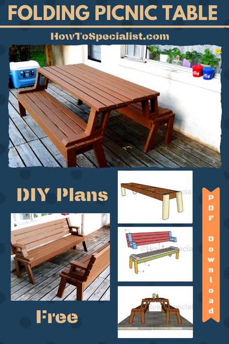 Bench To Table Diy Projects, Bench Converts To Picnic Table, Folding Picnic Table Bench Plans Free, Square Picnic Table Plans, Pinic Table, Folding Picnic Table Plans, Folding Picnic Table Bench, Simple Bench, Picnic Table Plans