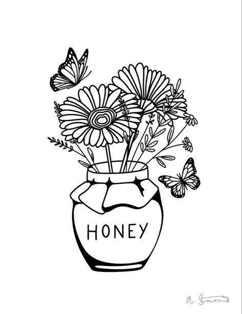 Cute lil honey pot brought to life ✨ Small Honey Pot Tattoo, Pot Illustration, Pet Memorial Tattoo, Rat Tattoo, Honey Logo, Cute Little Tattoos, Butterfly Tattoo Designs, Memorial Tattoos, Sister Tattoos