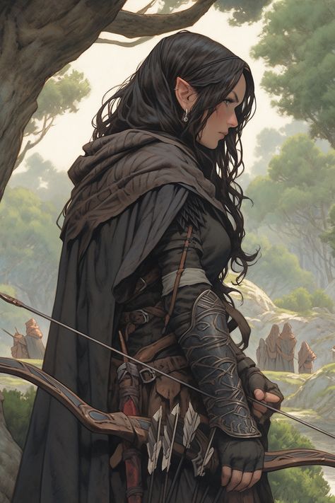 Elvish Archer Female, Wood Elf Rogue Female Dnd, Fantasy Ranger Art, Wood Elf Ranger Female Dnd, Rogue Elf Female, Rogue Dnd Female Characters, Dnd Female Ranger, Dnd Wood Elf Female, Elf Ranger Female Dnd