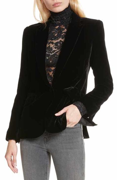 Black Velvet Jacket Outfit, Velvet Jacket Outfit, Velvet Blazer Outfit, Velvet Blazer Women, Cute Office Outfits, Pretty Clothing, Black Velvet Jacket, Blazer Outfits For Women, Black Velvet Blazer