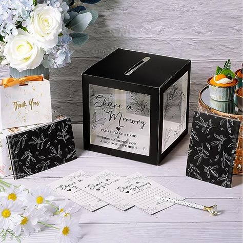 Ample Quantity: the package comes with 50 pieces of share a memory cards (approx. 10 x 15 cm/ 3.9 x 5.9 inches) and 1 piece of share a memory box (approx. 19 x 19 x 19 cm/ 7.5 x 7.5 x 7.5 inches), which can well match each other and retain some unforgettable memories Memorial Service Decorations, Share A Memory, Guest Book Ideas, Bridal Shower Gifts For Bride, Creative Memories, Cards Sign, Memory Box, Wedding Supplies, Wedding Guest Book