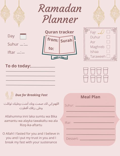 Ramadan Planner Ramadan Printables, Ramadan Planner, Ramadan Tips, Study Planner Printable, Ramadan Activities, Ramadan Day, Ramadan Crafts, Daily Planner Pages, Vie Motivation